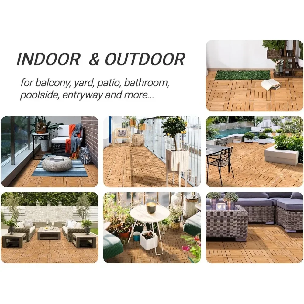 Natural Wood Deck Tiles Interlocking Patio Deck Tiles Solid Wood and Plastic Indoor&Outdoor 12 x 12in