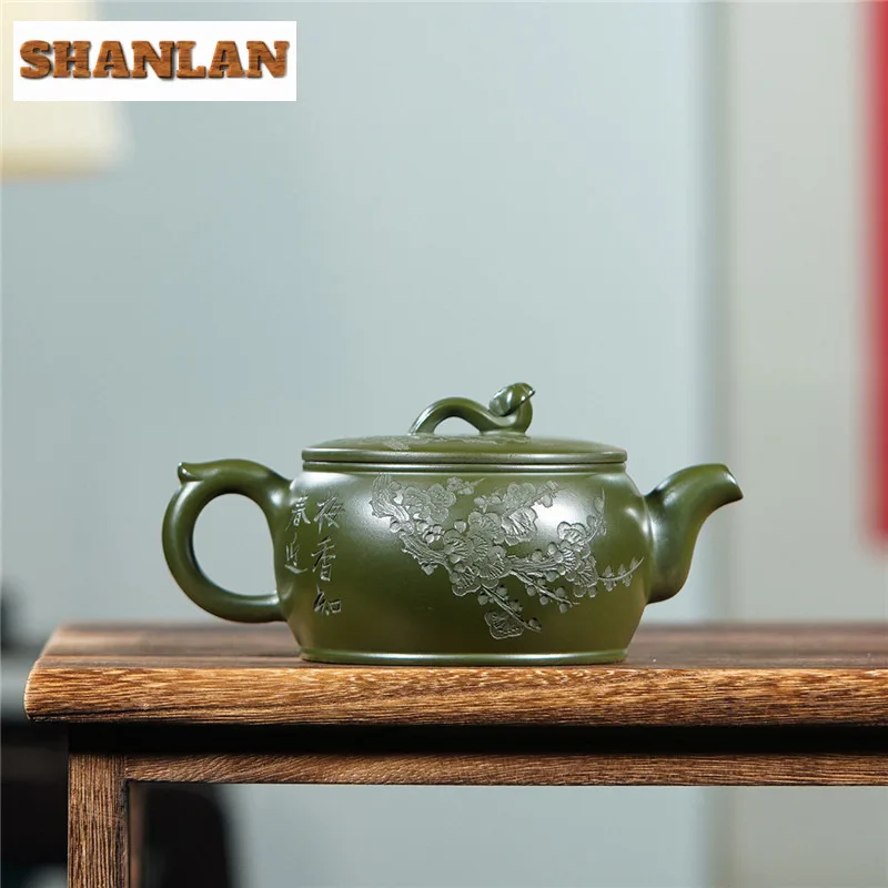 290ml Classic Yixing Purple Clay Teapots Handmade Ruyi Large Caliber Pot Raw Ore Dark Green Mud Kettle Zisha Tea Set Collection