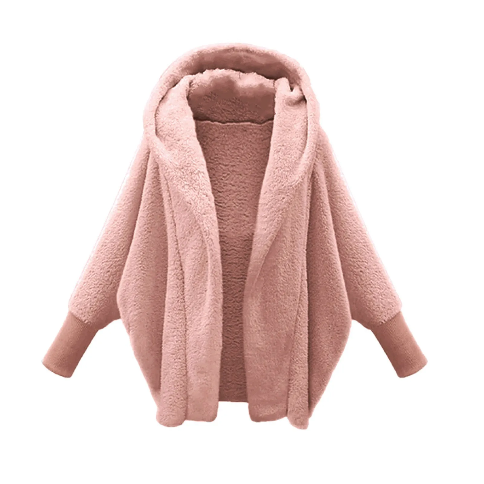 

Autumn Winter New Women Fleece Hooded Sweater Solid Lamb Cashmere Cardigan Jacket Casual Plush Long Sleeve Female Cotton Coat