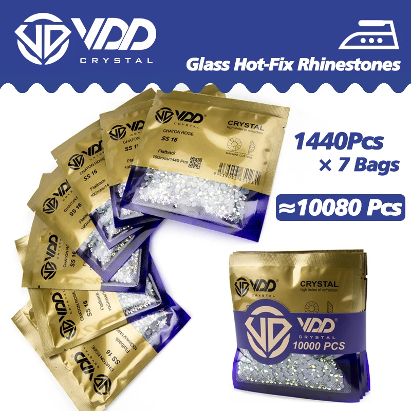 VDD 10000Pcs Bulk Wholesale High Quality Glass Crystal Hot-Fix Rhinestones Flatback Glitter Strass Stones For DIY Fabric Garment