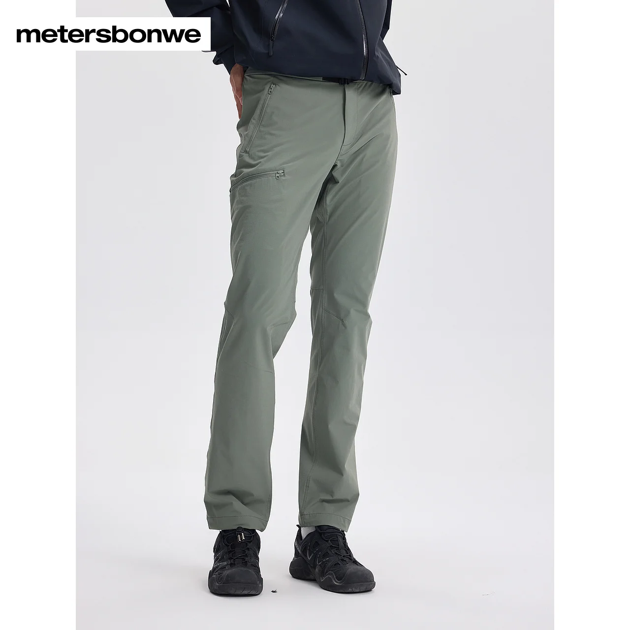 Metersbonwe-Men Waterproof Straight Leg Trousers Solid Color Adjustable Belt Regular Fit Pants Windproof Commuter Outdoor Winter