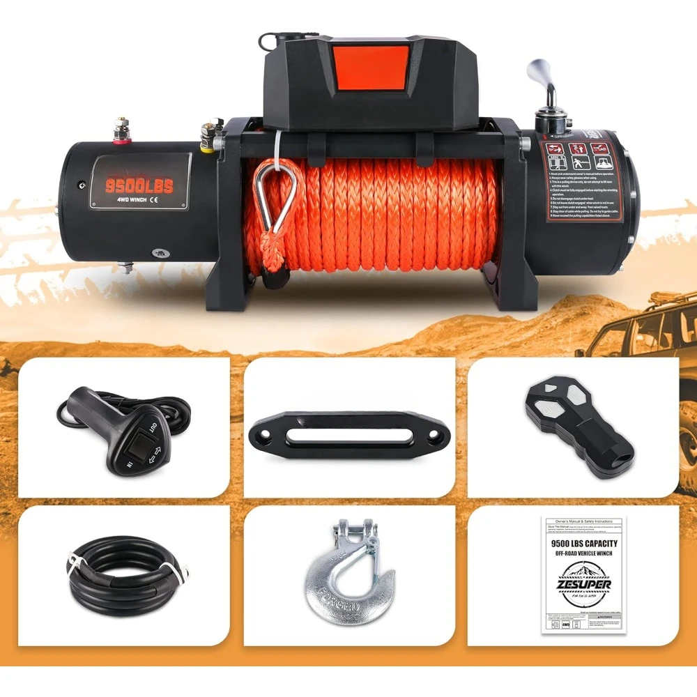 9500 lbs Electric Winch Kit Waterproof IP67 Electric Winch with Hawse Fairlead, with Both Wireless Handheld Remote