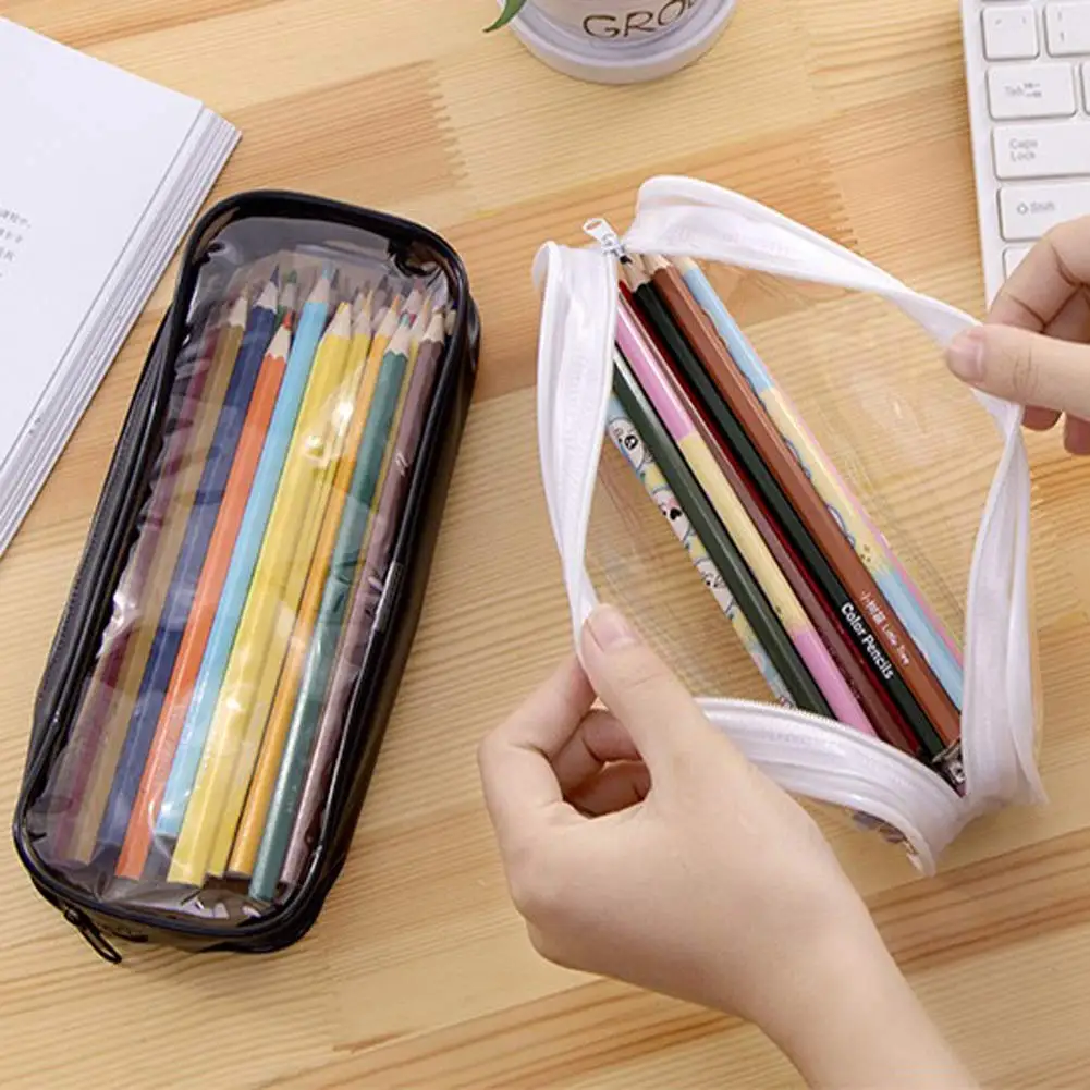 Transparent Pencil Case Zipper Simple style Pen Pouch Large Capacity Pen Bag for Students School&Office Stationary Supplies