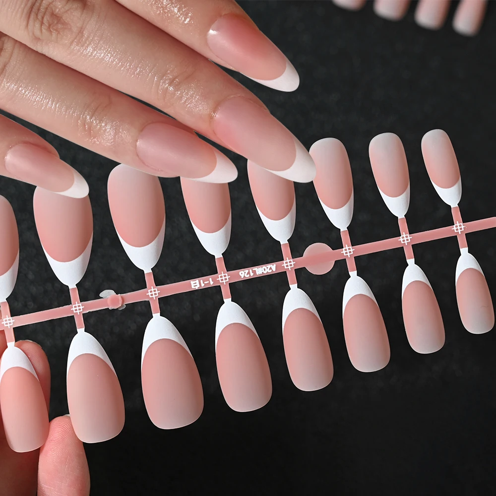 120/150Pcs French Almond False Nails Acrylic Full Cover Wearable Artificial Fingernails For Women Press On Nails Fake Nails Tips