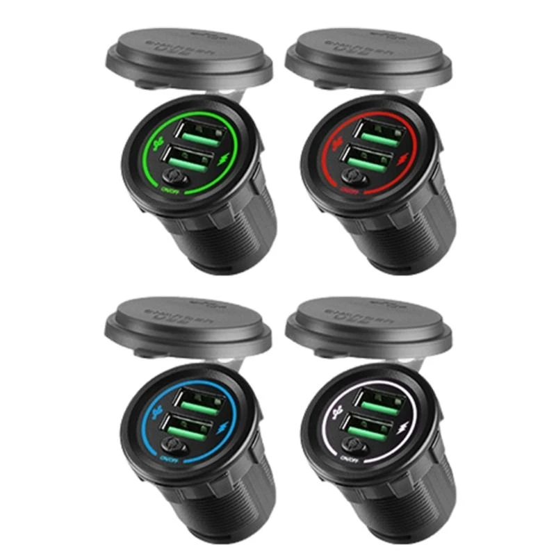 DXAB 36W USB Fast Charging Car with Integrated Switches and LED Light for 12V 24V Car, Trucks, SUVs, Motorcycles