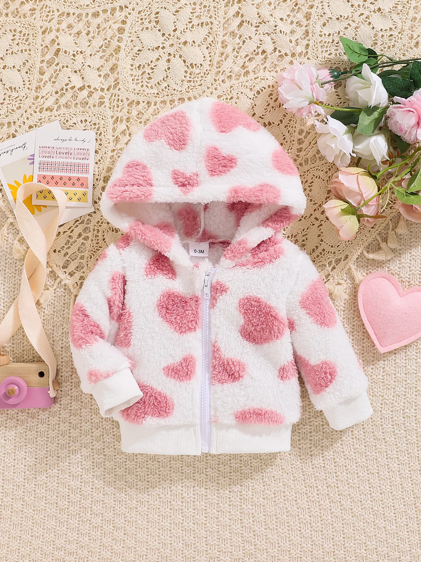 Baby girls sweet and cute autumn and winter thick hooded zipper kids comfortable casual baby sweatshirt coat