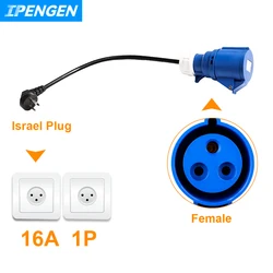IPENGEN Israel Plug to CEE Blue Power EV Charger Female Plug 3 Pins Socket Adapter Connect with 32A 1Phase 7KW Portable Charger