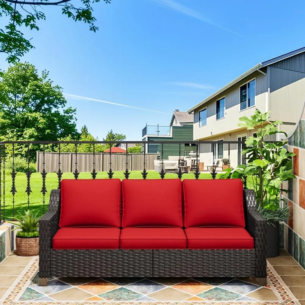 

77'' Patio Sofa, All Weather Outdoor Rattan Wicker 3-Seat Sofa High Back Couch with Premium Cushions for Garden Backyard