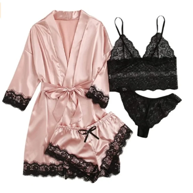 Summer Hot Selling Women\'s Pajamas Set Lace Four piece Sling Set Casual Comfortable Pajamas