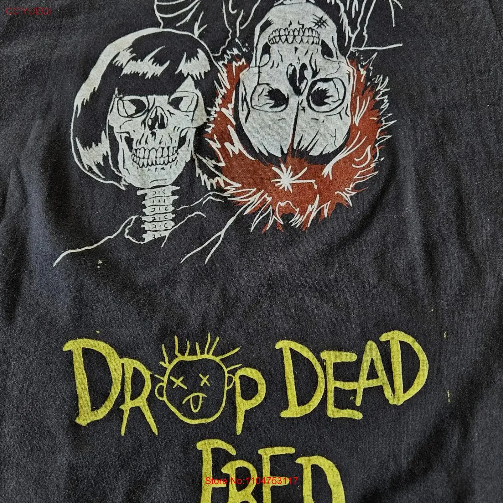 Drop Dead Fred T Shirt Black Size Small vintage Washed Stretched Versatile streetwear Unisex Slightly graphic homme fashion