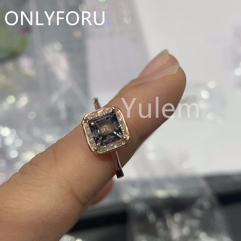 

Ascher Square Gray Moissanite Diamond Ring Color S925 Silver Passed Diamond Test Bride Wedding Got Engaged Luxury Jewelry