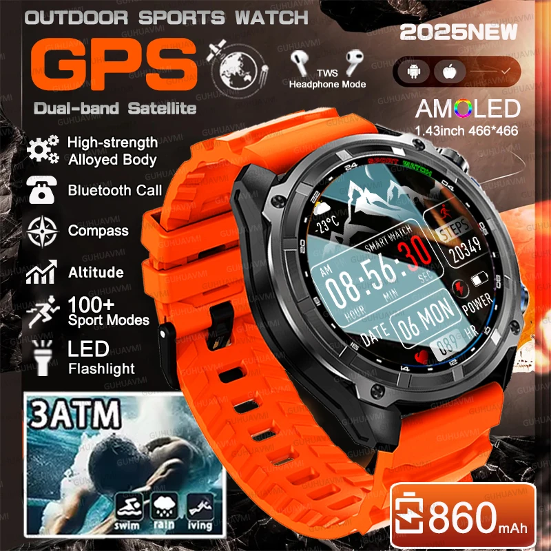 

New Outdoors GPS Military Grade Positioning Smart Watch 4GB Memory Offline Map 3ATM Waterproof 860mah Battery HD Talk SportWatch