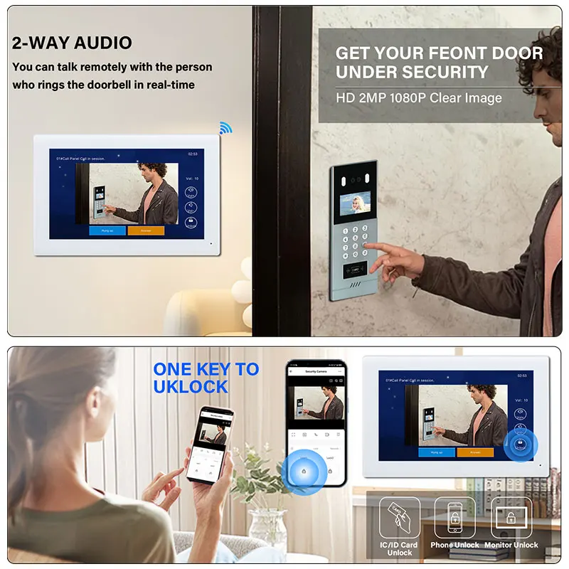 هاتف باب فيديو خارجي عالي الجودة مع تحكم في الوصول للشقق المتعددة والتعرف على الوجه لفتح الباب #6