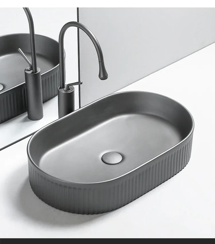 Grey and black ceramic basin, wash  sink household ceramic basin oval sink bathroom balcony cleaning tools