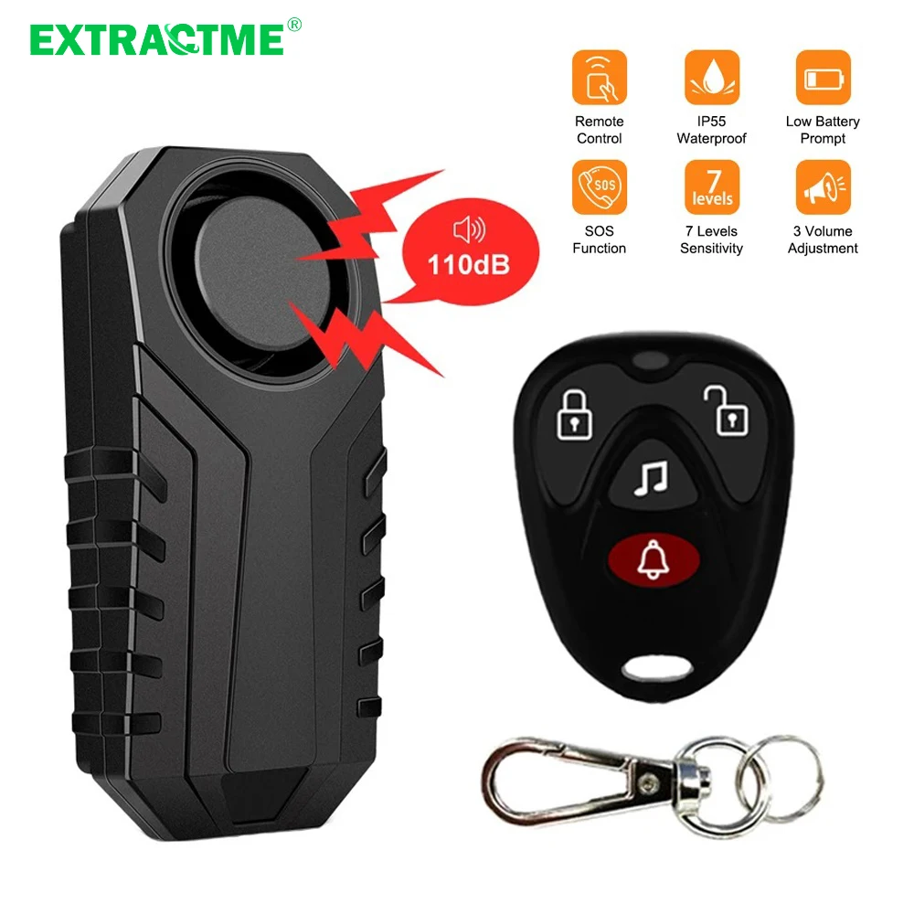 Extractme-Alarme antivol étanche pour moto, télécommande sans fil, capteur anti-perte, protection de sécurité pour vélo et voiture, 113dB