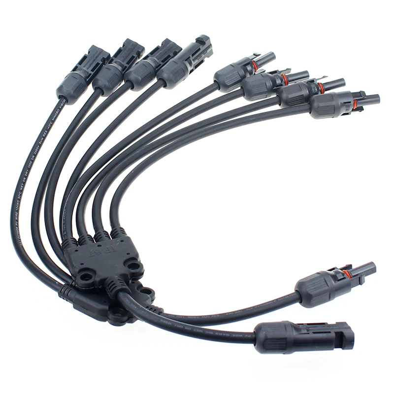 

1 Pair Solar Style Y Branch Adapter Connectors 1 to 4 Male and Female Panel Cable Photovoltaic Connector Adapter