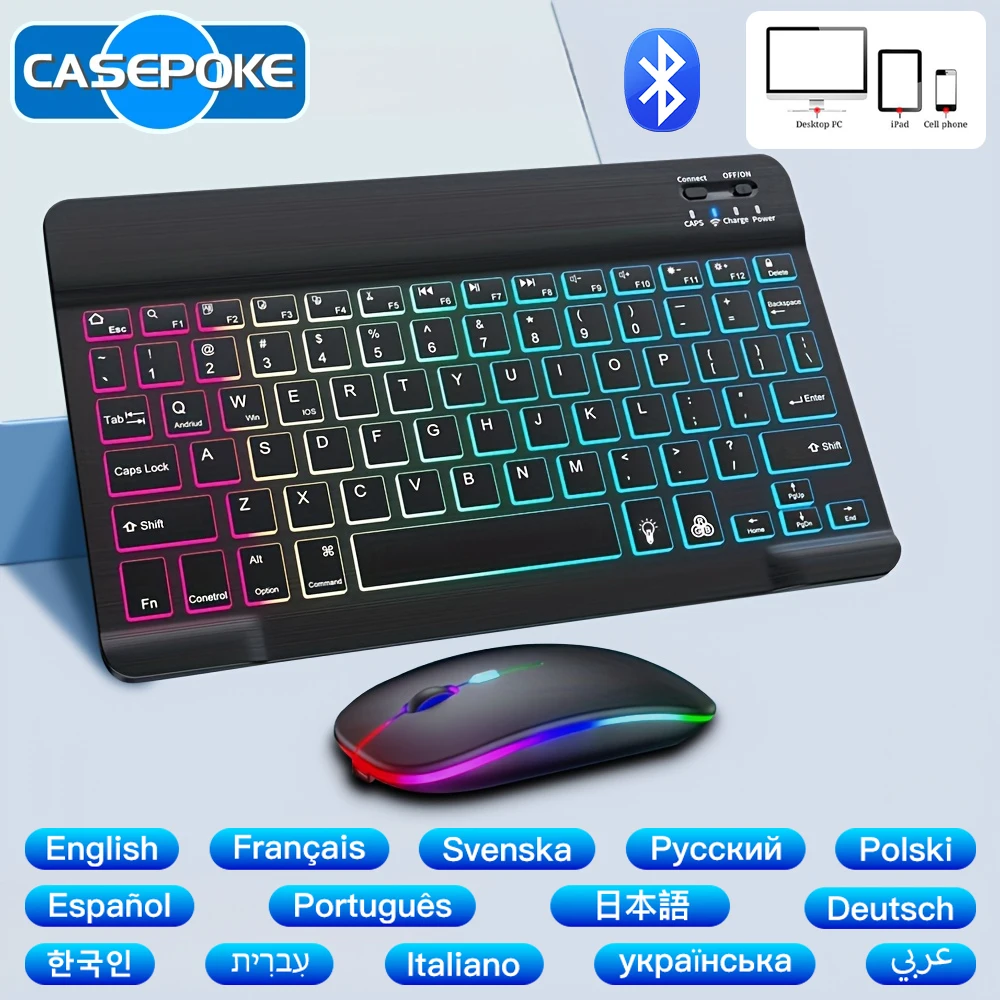 

New Backlit Portable Ultra-Thin Bluetooth Wireless Keyboard and Mouse For iPad Samsung Xiaomi Apple Tablet Phone PC Rechargeable