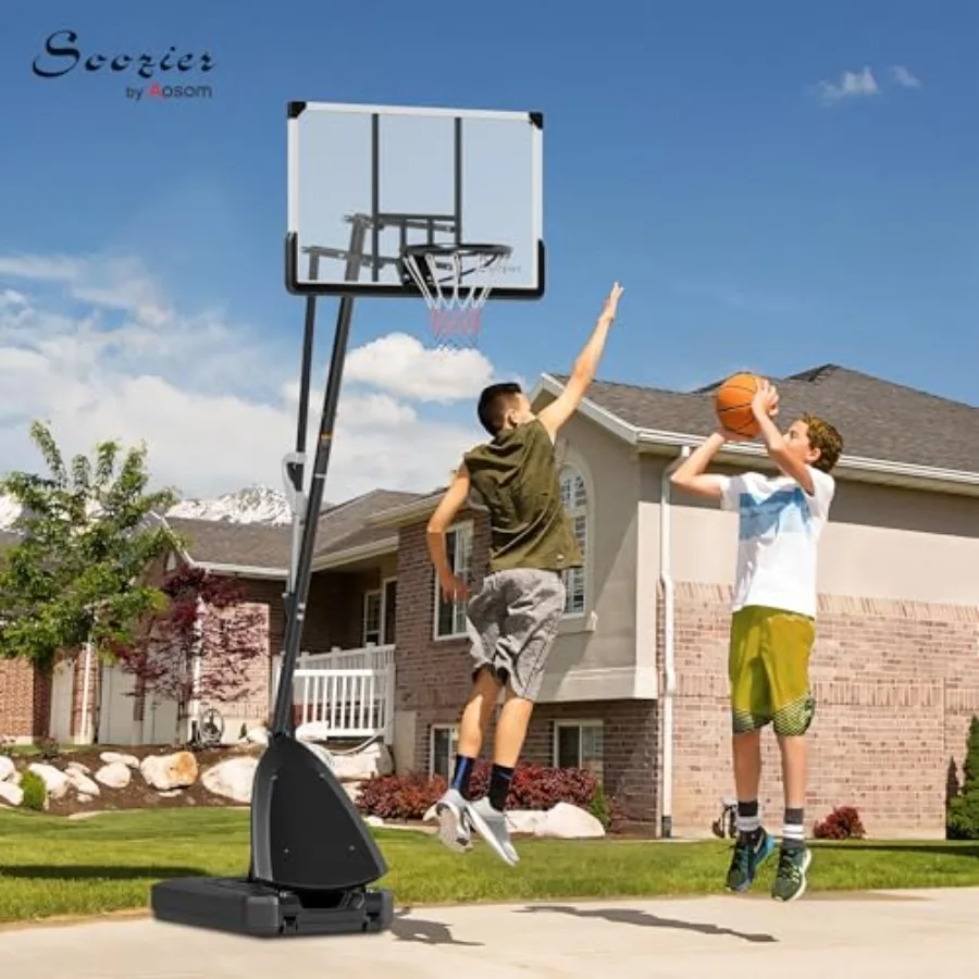 طوق كرة سلة محمول للاستخدام الخارجي مع ارتفاع قابل للتعديل من 5 إلى 10 أقدام يتميز بلوحة خلفية مقاومة للكسر مقاس 44 بوصة