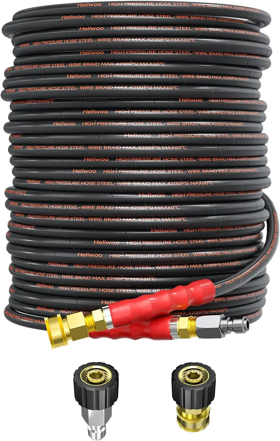 

Pressure Washer Hose 100FT 1/4' 4200 PSI Kink Resistant Steel Wire Braided with 3/8' QC Ends for Cold & Hot Water Up to 140℉