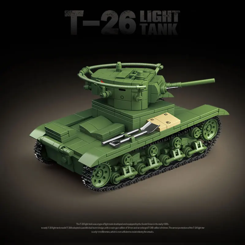 WW2 Military Weapon Soldiers Soviet T-26 Light Tank Model Building Blocks World War 2 Bricks Army Toys For Boys Kids Gift 705PCS