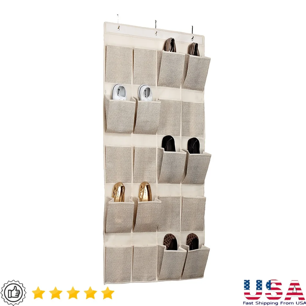 

20 Pocket Hanging Shoe Organizer Nonwoven Storage Solution Door Closet Shoes Slippers Belts Accessories Slim Design