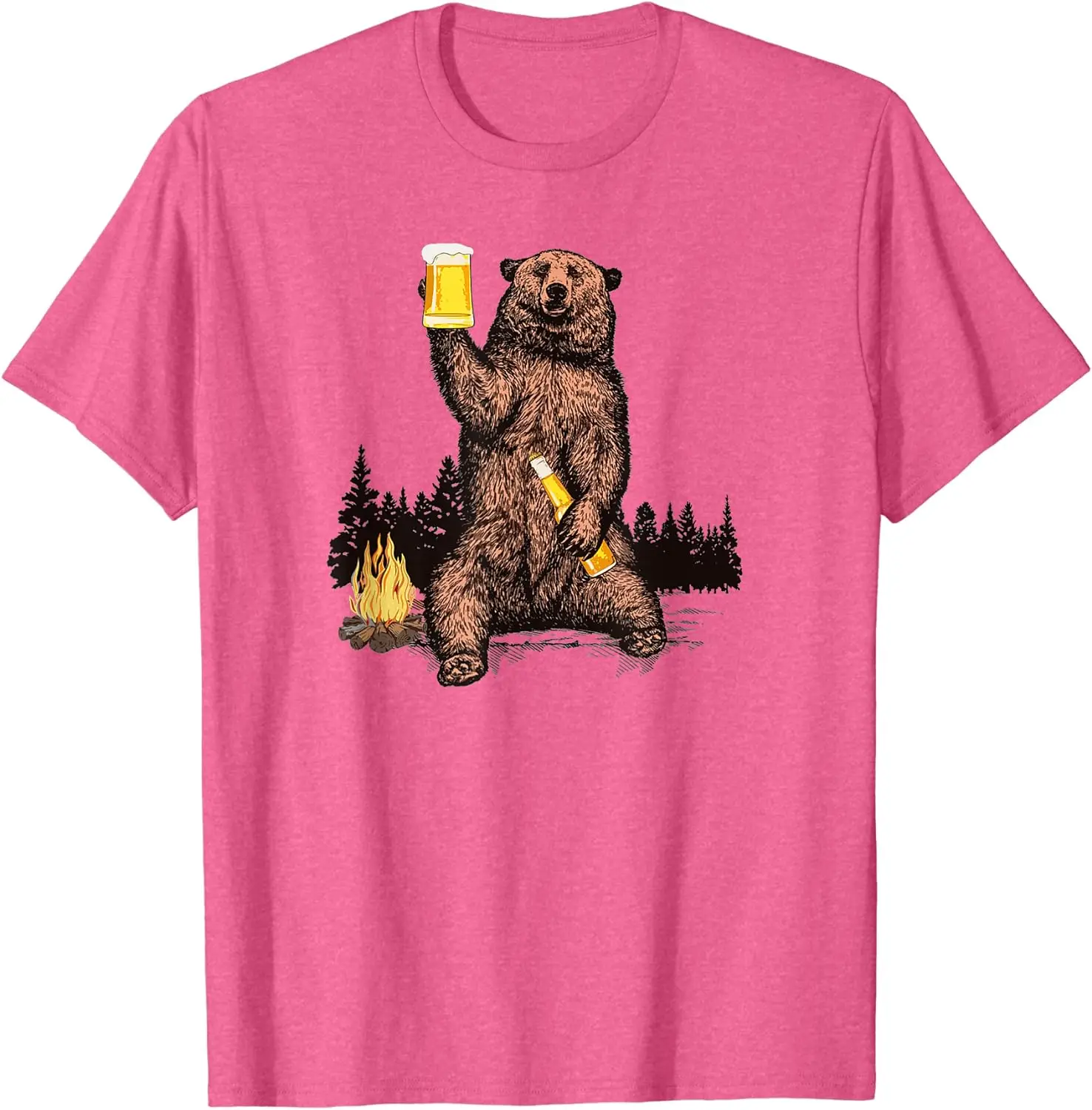 2024 Summer Trend Bears Drink Beer Camping Fire Forest Outdoor Fun Animal T-shirts