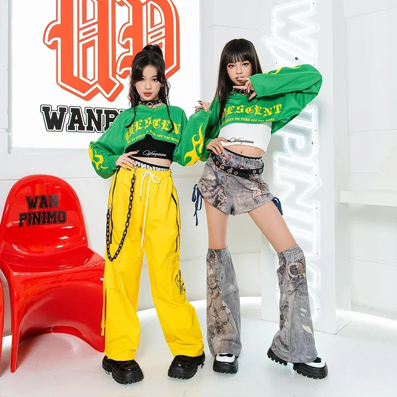 Vêtements de danse Jazz pour enfants, Costume de scène de rue Hip Hop Cool pour filles, vêtements de défilé de mode, Shorts, pantalons, hauts XH1341
