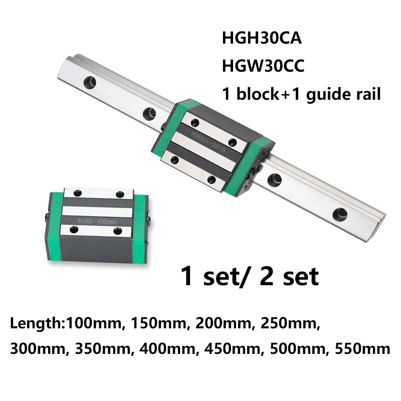 1 Set 2 Set HGH30CA HGW30CC Linear Guide + Slide Block For CNC HGH HGW Series Rail Carriage 100-550mm 300mm 3D Printer Part