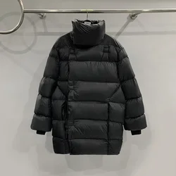 Owens Down Jacket Streetwear Oversized Bib Rick Jacket High Street Long Black Coat Fashion Goose Down Coat Punk RO Overcoat