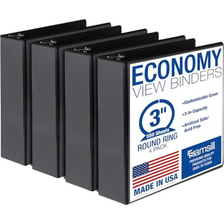 

Ring Binders, Economy Round Rg, Clear View Cover, 550 Sheet Capacity - for School, Home, Office - Black, Pack