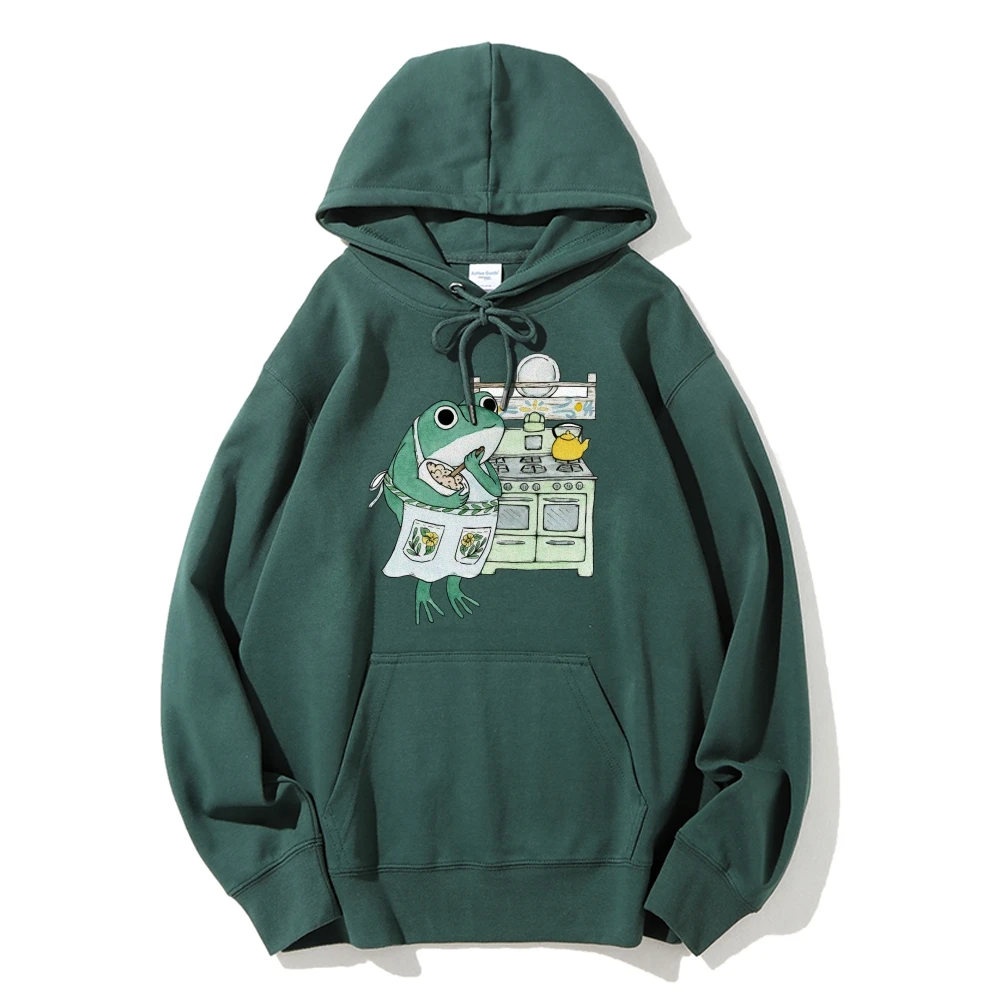 Cooking Frog Cute Funny Cartoon Frog Casual Hoodie Women’s Autumn Winter Spooky Season Graphic Sweatshirt Costumes Pullovers