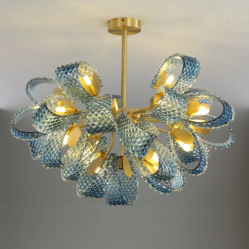 

Modern Creative Blue Glass LuxuryLED Pendant Lamp Corridor Bedroom Living Room Restaurant Kitchen Chandelier Home Decor Lighting