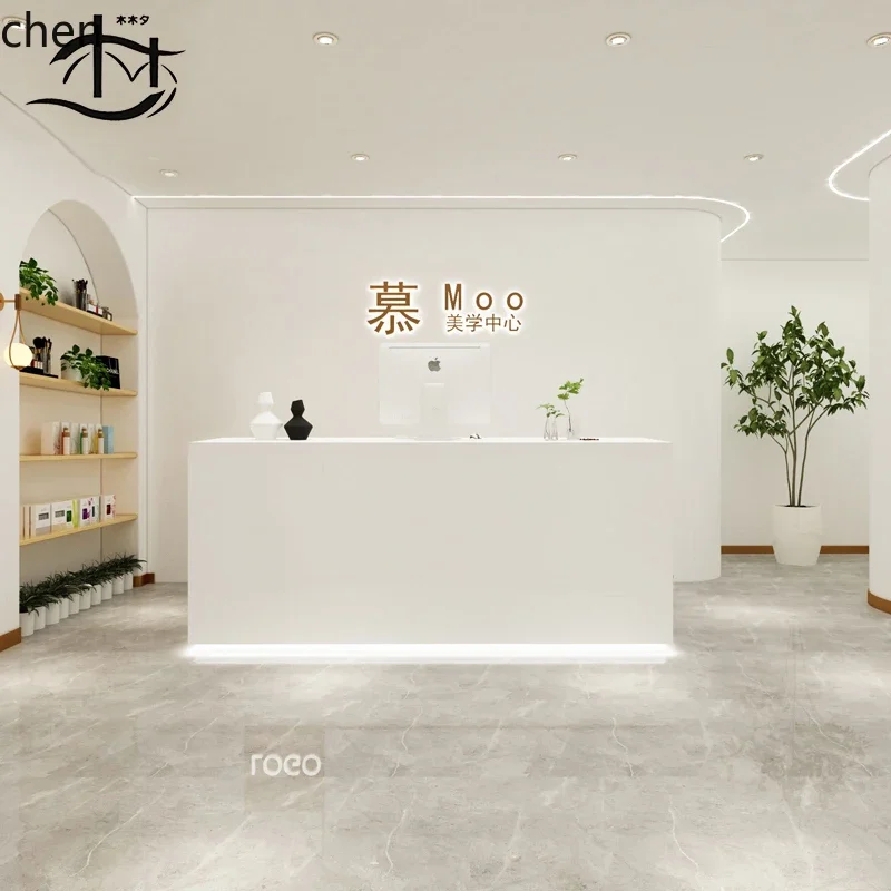 

D16- lig luxury checkout page white paint simple company reception desk beauty salon bar