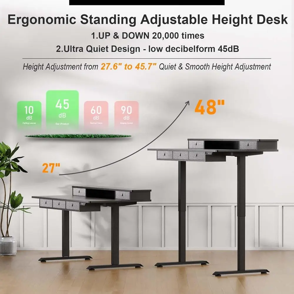 Height-Adjustable Electric Standing Desk with 5 Drawers, 55x30 Wide Desk for Sit-Stand Use, Supporting 290lbs, with Storage and