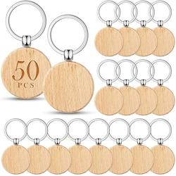 50Pcs Round Wooden Key Chains Name LOGO Wood Key Chain Tags Paint Personalized Key Rings DIY Tags Key Craft