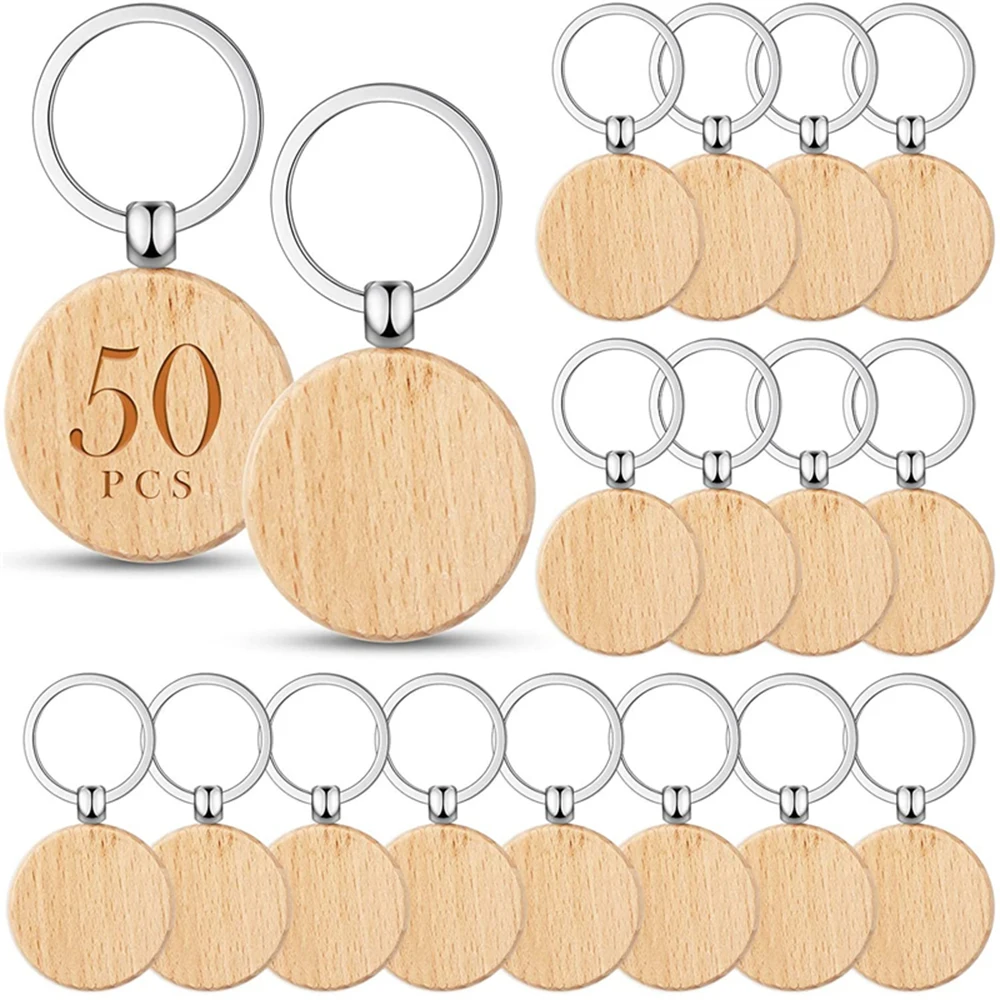 50Pcs Round Wooden Key Chains Name LOGO Wood Key Chain Tags Paint Personalized Key Rings DIY Tags Key Craft