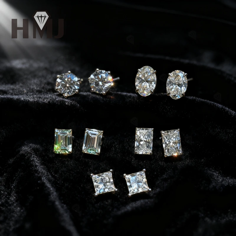 Wholesale Ear Stud Earring Moissanite Diamond 925 Sterling Silver Emerald Cut Round Oval Shape Charms High-quality Classical - view 2