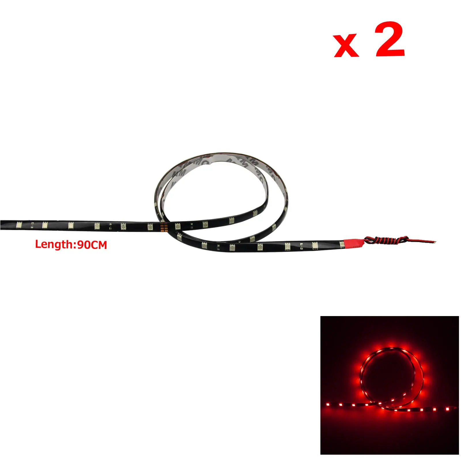 2x Red Flexible Strip Light 90CM 3FT 36' Waterproof 36 5050 SMD LED M025-R