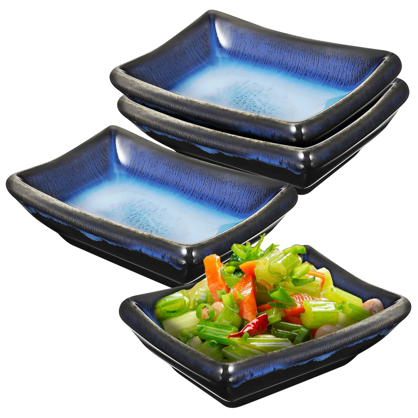 

Cabilock Ceramic Dipping Bowls 4pcs Rectangle Mini Sauce Dish Japanese Sushi Soy Condiment Bowl for BBQ Snack Party Appetizer