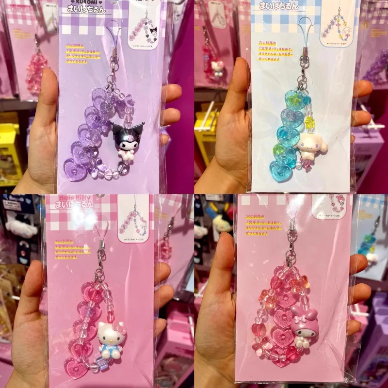 

Kawaii Hello Kitty Creative Beaded Keychain Kuromi My Melody Cartoon Cute Bag Charms DIY Camera Phone Chain Hanging Decor Gift