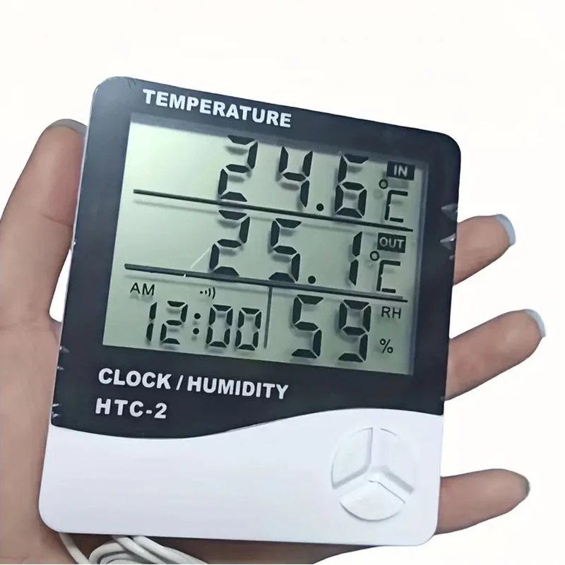 1pc HTC-2 Smart Electric Digital Hygrometer Thermometer Weather Station Clocks Outdoor LCD Electronic Humidity Meter