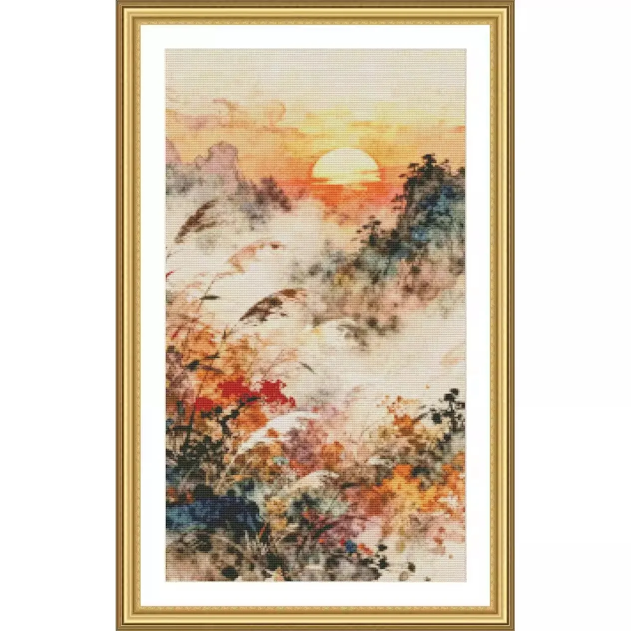 

ZZ7975-Sunrise 14CT 16CT Print Canvas Cross Stitch DIY Set Kit Needlework Embroidery 104 Colors