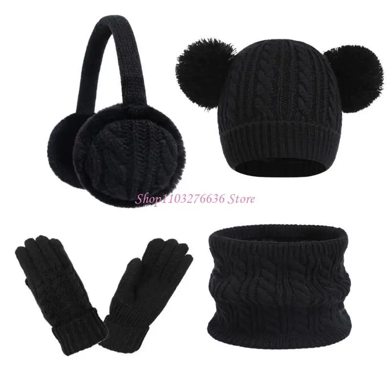 

R6FD Toddler Warm Winter Accessories Set Kids Hat Scarf Gloves Earmuffs for Children