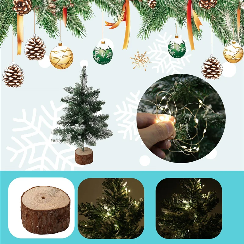 

Desktop Christmas Tree Snow Flocking Artificial Christmas Tree Mini Christmas Tree With Lamp & Wooden Base