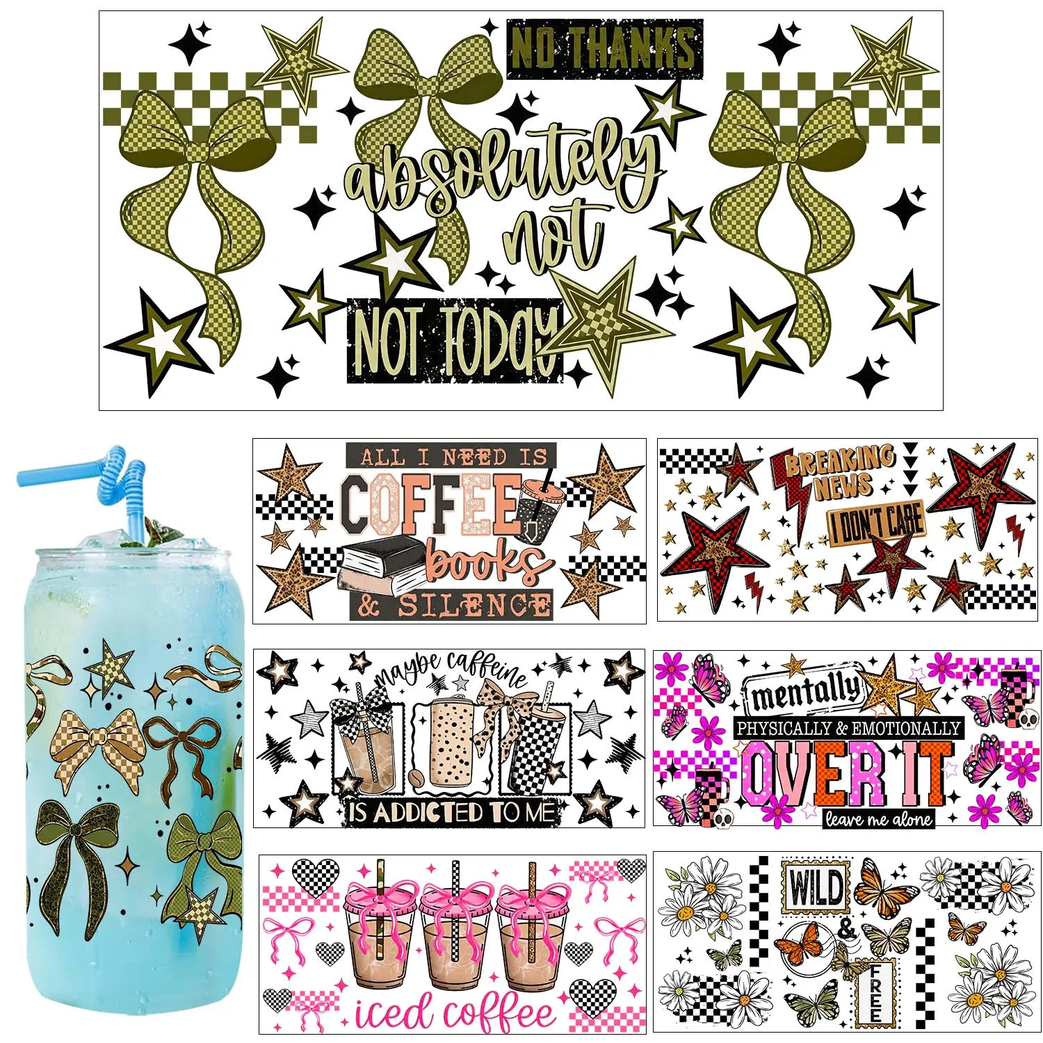 1/5pcs sheets Affirmative Quotes Style UV Sticker DIY Decals 3D transfers uvdtf tumbler seal stickers 16oz uv dtf cup wraps
