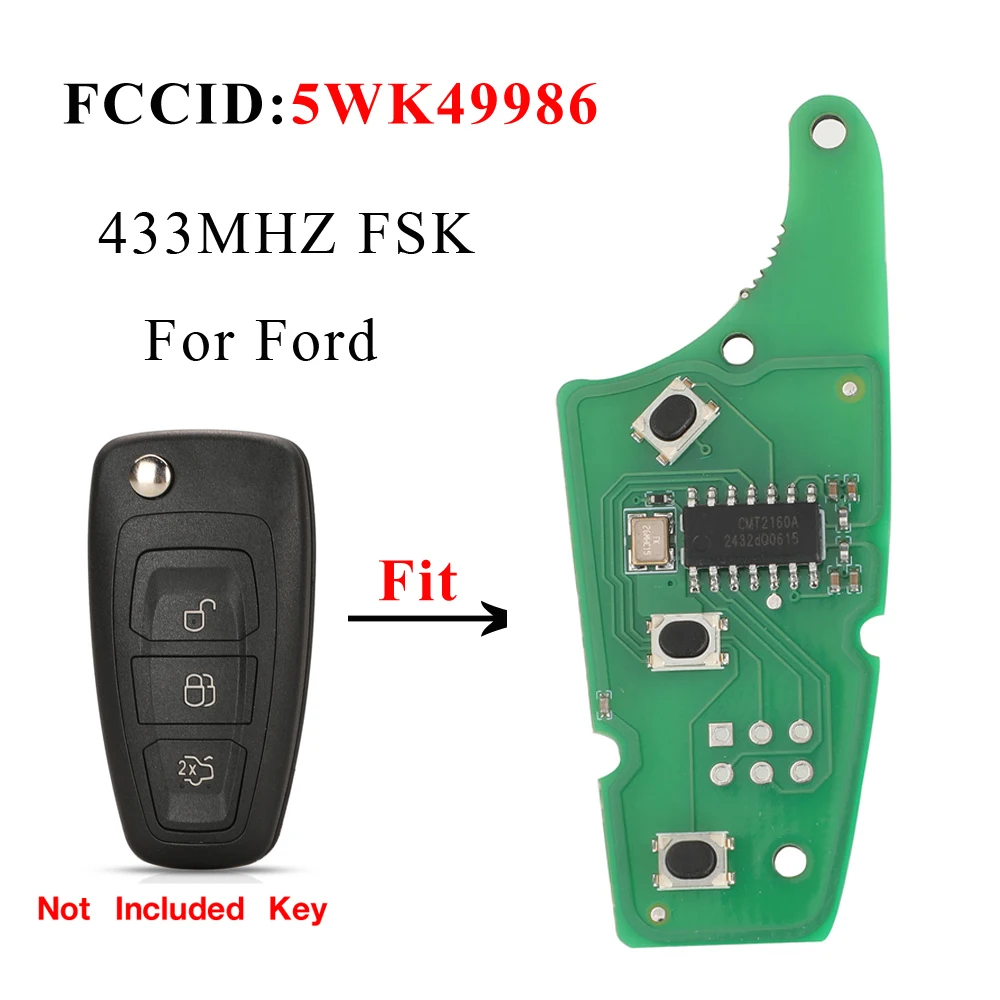 jingyuqin FCCID 5WK49986 433MHZ FSK 3 Buttons Remote Key Circuit Board  For Ford Focus MK3 and T6 Ranger Replacement