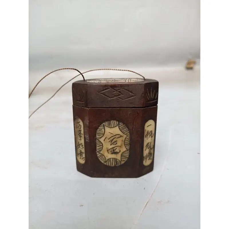Vintage distressed camphor wood small storage container tobacco wooden box