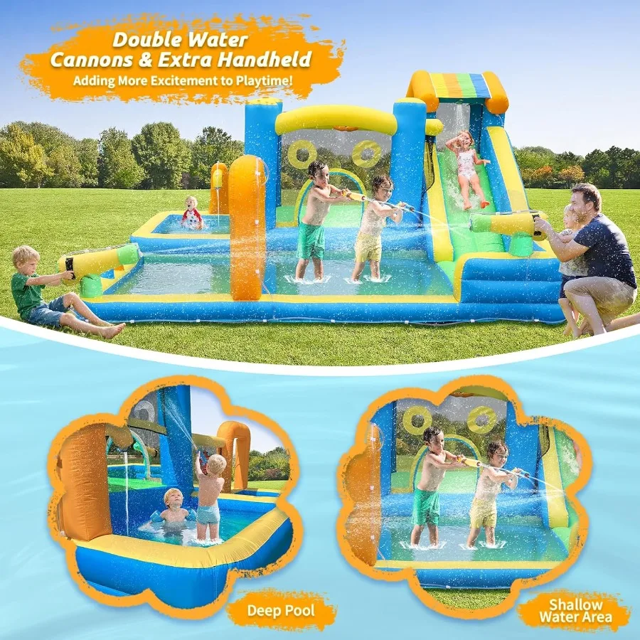 Glissière d'eau gonflable 10 en 1 pour maison de rebond, pour parc aquatique avec ventilateur, pistolet à eau, cercle de saut, Baske mural d'escalade