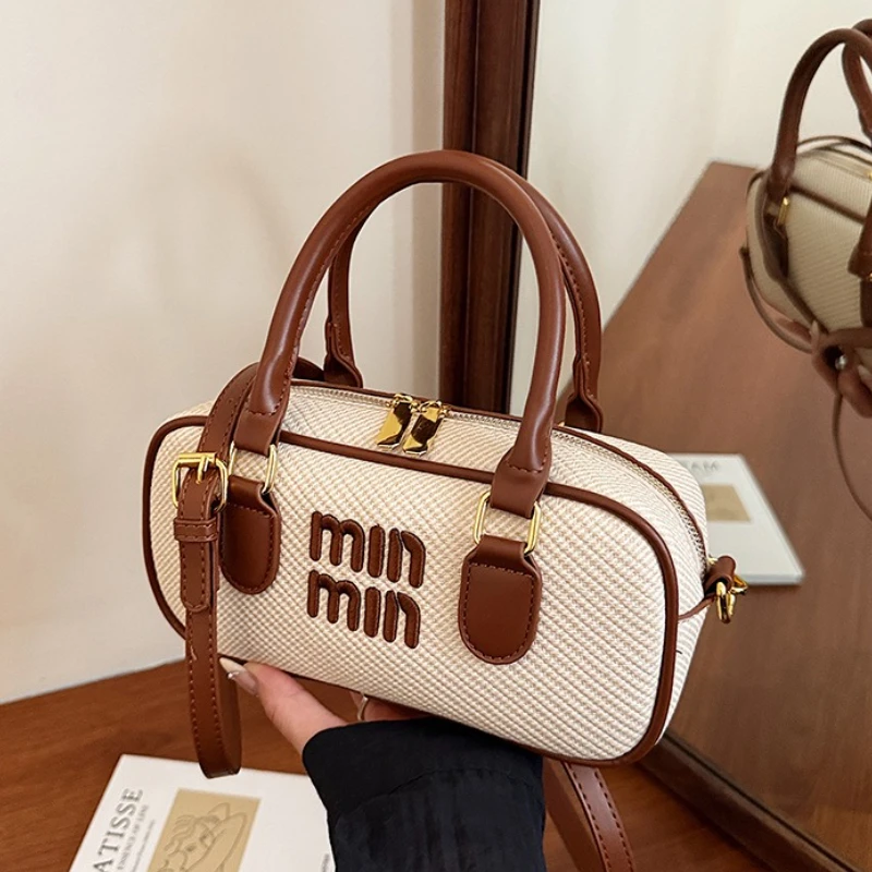 

Винтажная сумка Boston, сумка-подушка в стиле ретро с цветными блоками, милая и пышная женская сумка через плечо, универсальная сумка через плечо для повседневного стиля