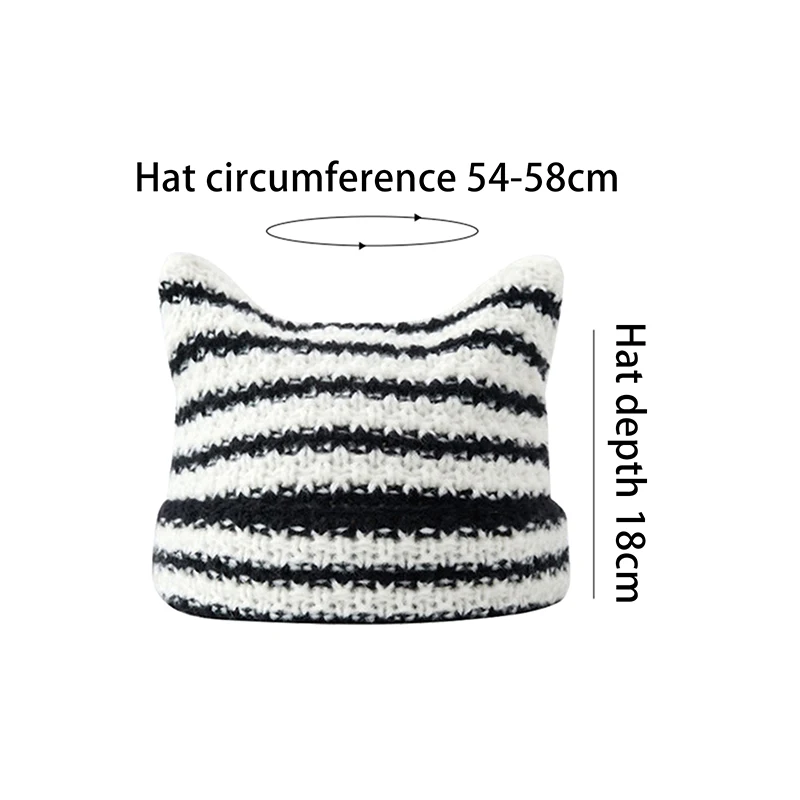 Gorro de orelha feminino de crochê, chapéu de malha feminino, listrado, quente, solto, feito à mão, HipHop, elegante Skullies Cap, inverno, Y2K, fofo